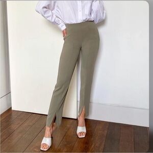 Aritzia Babaton Jotham Pants Slim Trousers Split Hem Olive Green / Taupe Size 8